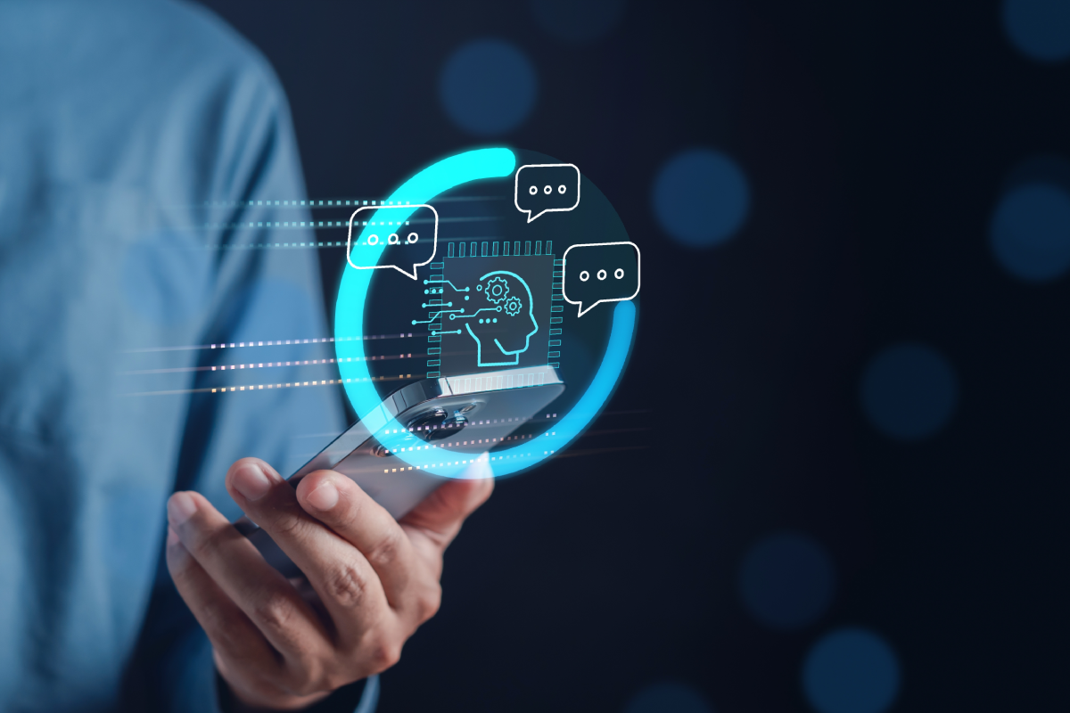 A person holding a phone with AI answers