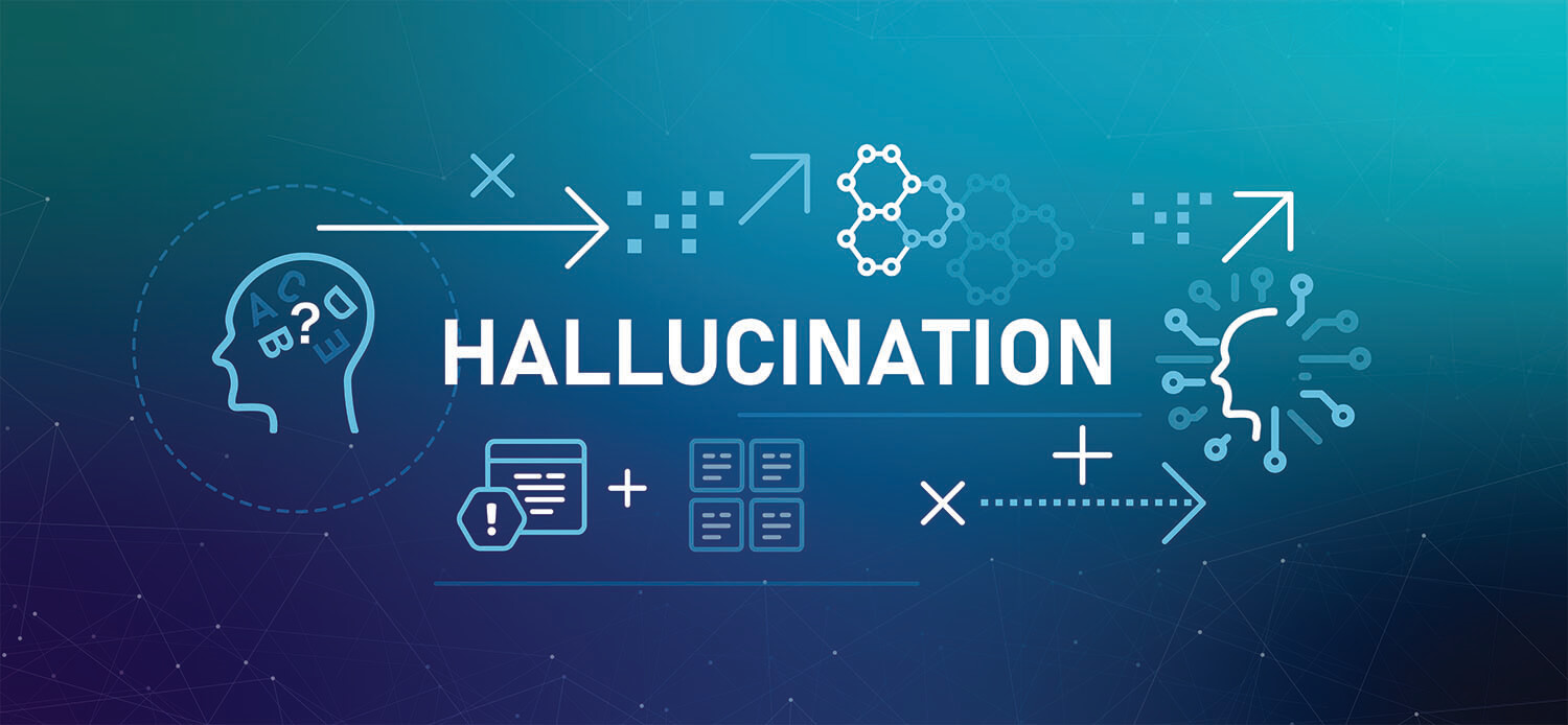 Abstract data graphic illustrating an AI hallucination in Large Language Models, representing the gap between generative engine output and verified brand reality in GEO.